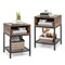 Industrial Side Table with Storage Shelf and Open Compartment Steel Frame Rustic Brown